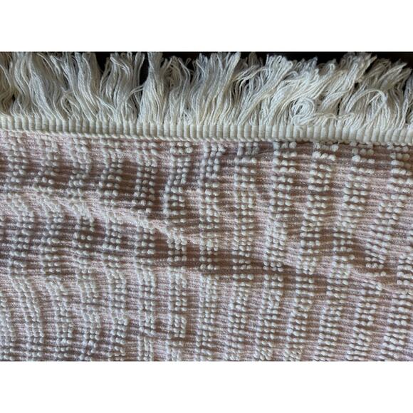 Vintage Chenille Bedspread Pink White Pearl Lurex 104X88 Mid Century Mod Fringe - Picture 5 of 15